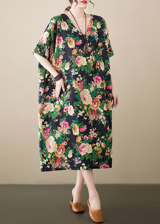 Green Oversized Linen Long Dress Summer