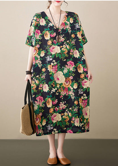 Green Oversized Linen Long Dress Summer