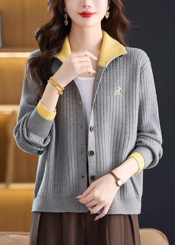 Green Peter Pan Collar Button Cotton Knit Cardigans Fall