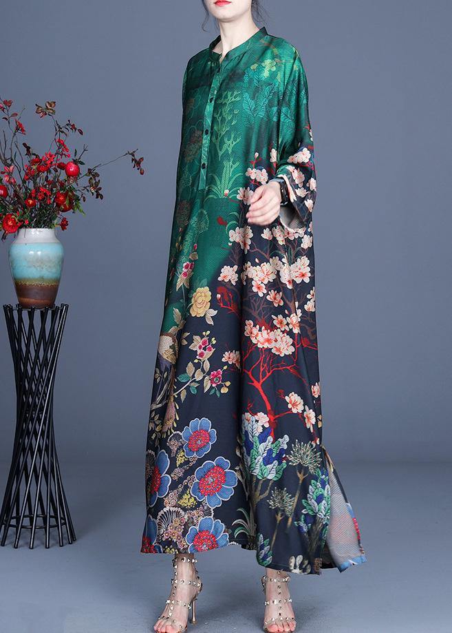 Green Print Patchwork Button Summer Spring Dress