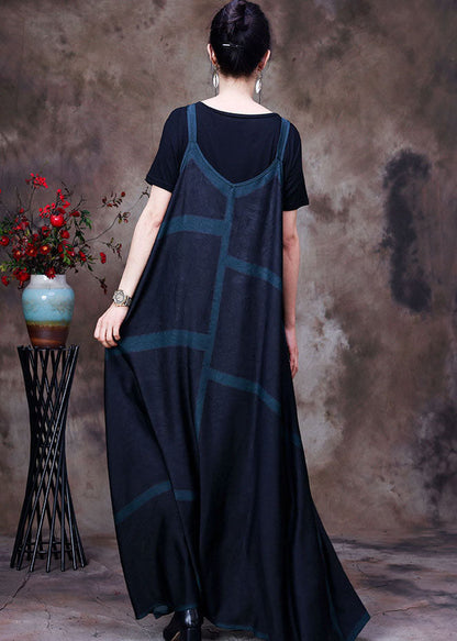 Green Striped Print Exra Large Hem Silk Spaghetti Strap Dress and Tanks Two Pieces Set Summer