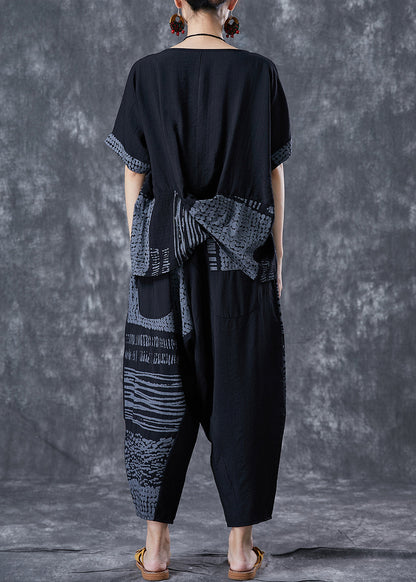 Grey Asymmetrical Patchwork Cotton 2 Piece Outfit Summer