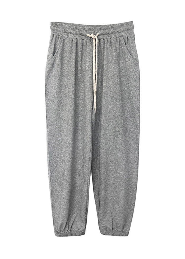 Grey Oversized Drawstring Cotton Sweatshirt Pants Fall