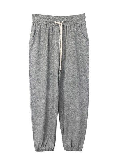 Grey Oversized Drawstring Cotton Sweatshirt Pants Fall