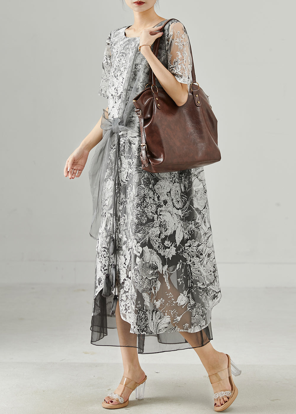 Grey Print Tulle Vacation Dresses Summer