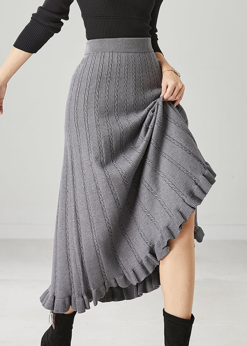 Grey Ruffled Exra Large Hem Knit Skirts Spring