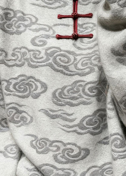 Grey Stand Collar Auspicious Clouds Knit Sweater Tops Winter