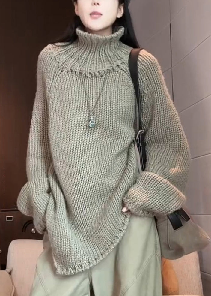 Grey Turtleneck Cozy Cotton Knit Sweaters Winter