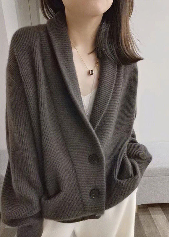Grey V Neck Chunky Oversized Knit Cardigans Spring