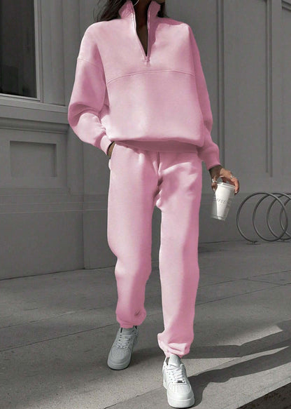 Grey Zip Up Cotton Sets 2 Pieces Spring