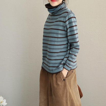 High Neck Striped Fitted Cotton Sweater for New