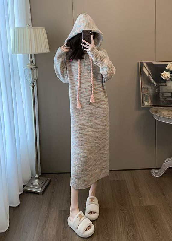 Hooded Loose Knit Sweaters Dress Winter