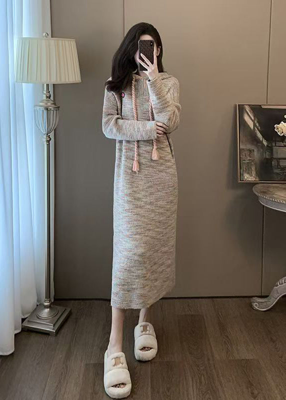 Hooded Loose Knit Sweaters Dress Winter