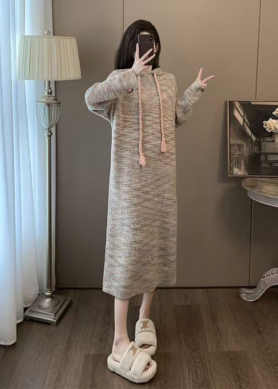 Hooded Loose Knit Sweaters Dress Winter