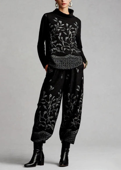 Jacquard Top and Crop Pants Cotton Two Pieces Set Spring