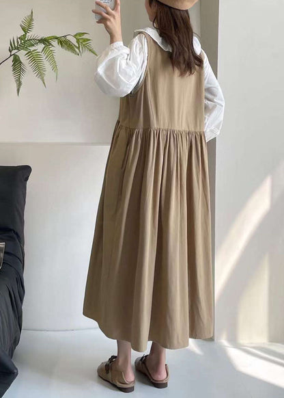 Khaki Hollow Out Long Dress Sleeveless