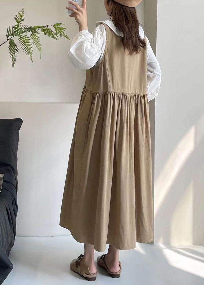 Khaki Hollow Out Long Dress Sleeveless