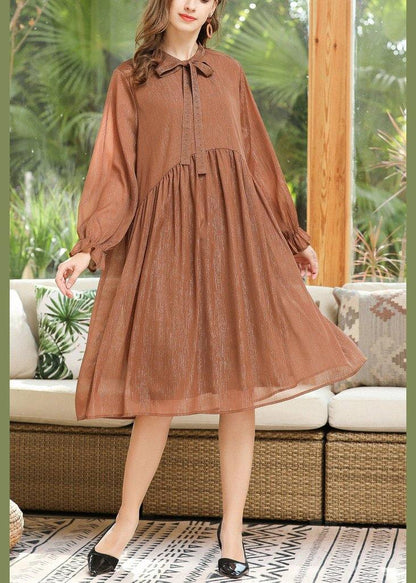 Khaki Long Sleeve Chiffon Summer Dresses