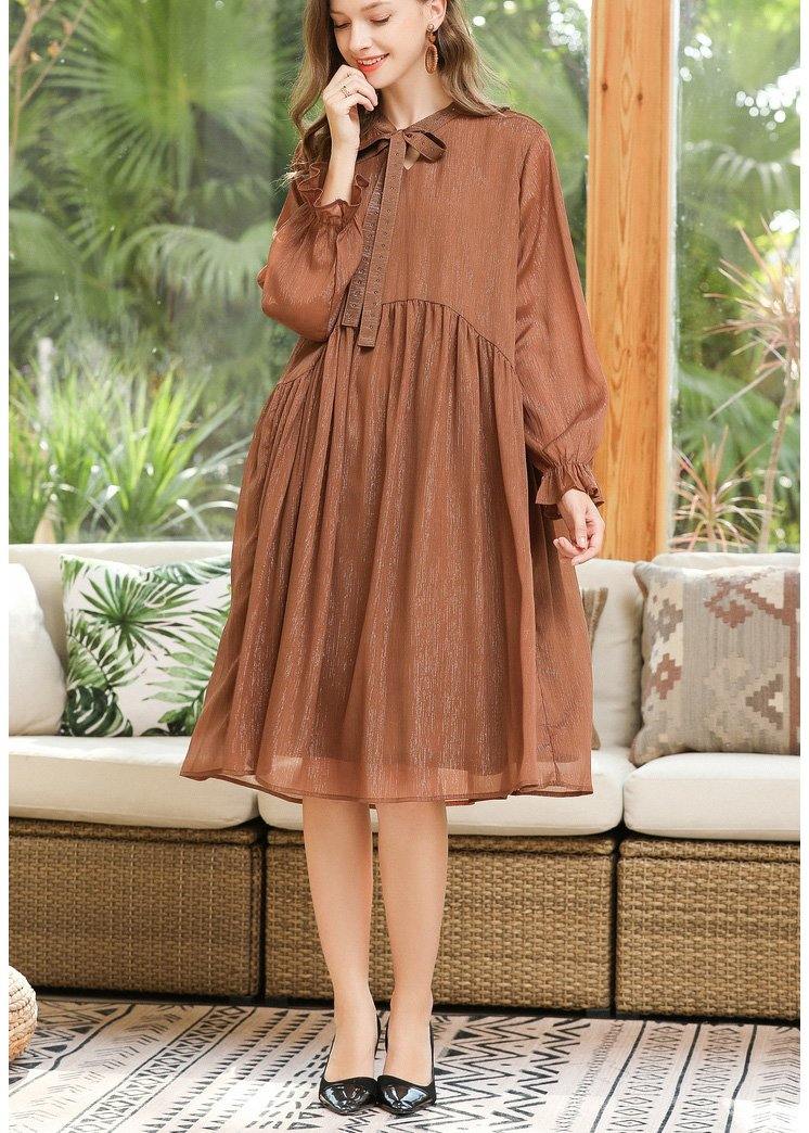 Khaki Long Sleeve Chiffon Summer Dresses