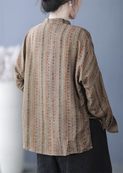 Khaki Striped Print Button Top Spring