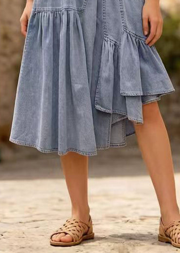 Light Blue Asymmetrical Denim Holiday Skirts Summer