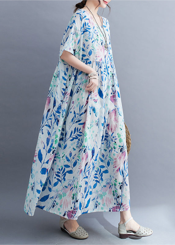 Light Blue Patchwork Print Long Dress Summer