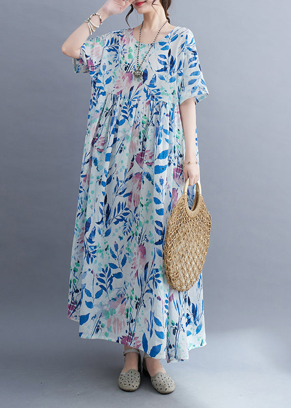 Light Blue Patchwork Print Long Dress Summer