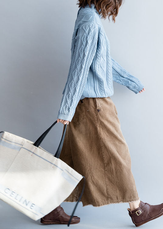 Light Blue Turtle Neck Button Woolen Knit Sweaters Spring