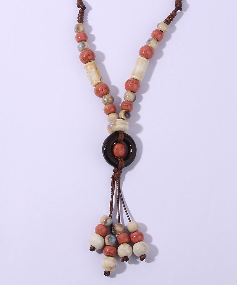 Light Green Ceramics Adjustable Sweater Pendant Necklace