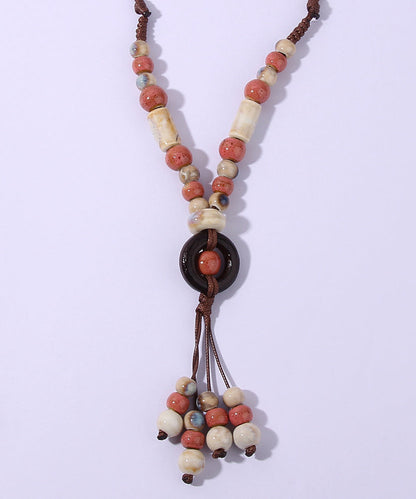 Light Green Ceramics Adjustable Sweater Pendant Necklace