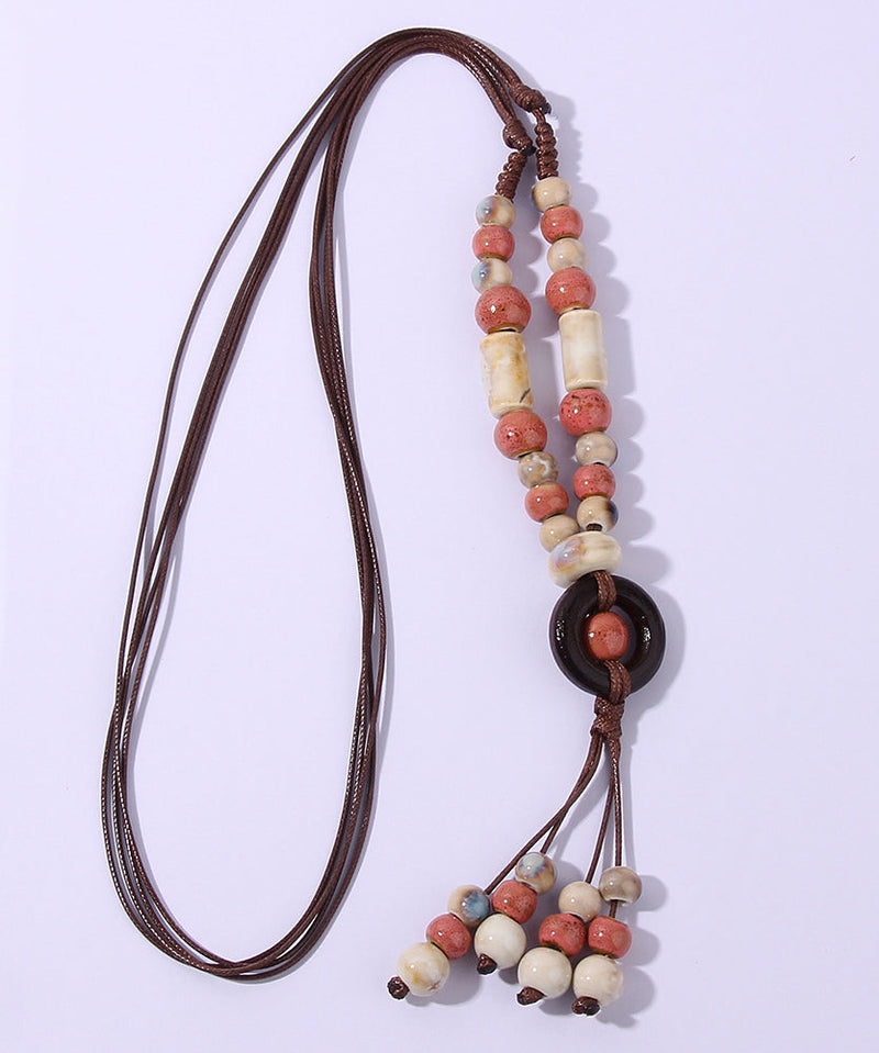 Light Green Ceramics Adjustable Sweater Pendant Necklace