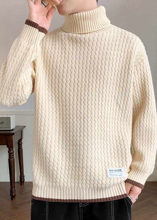 Light Khaki Striped Patchwork Knit Sweaters Winter