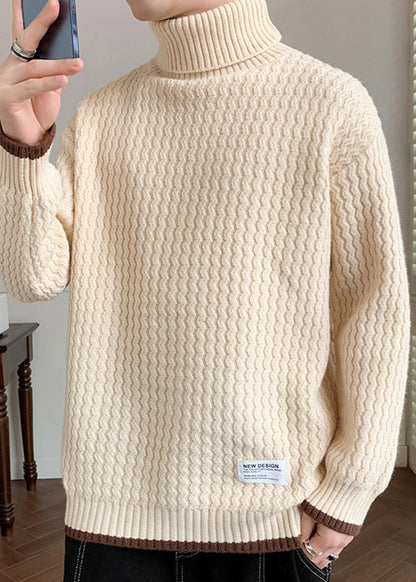 Light Khaki Striped Patchwork Knit Sweaters Winter