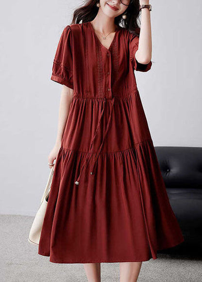 Mulberry Cinched Embroidered Cotton Dress Summer