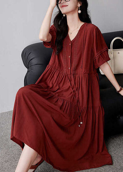 Mulberry Cinched Embroidered Cotton Dress Summer