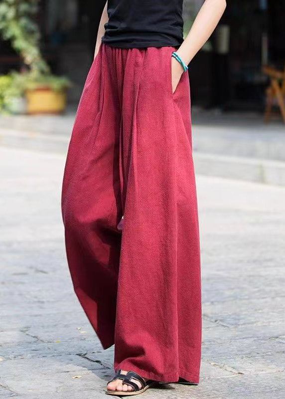 Mulberry Pockets Elastic Waist Cotton Wide Leg Pants Summer