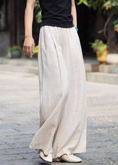 Mulberry Pockets Elastic Waist Cotton Wide Leg Pants Summer