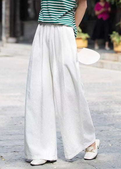 Mulberry Pockets Elastic Waist Cotton Wide Leg Pants Summer