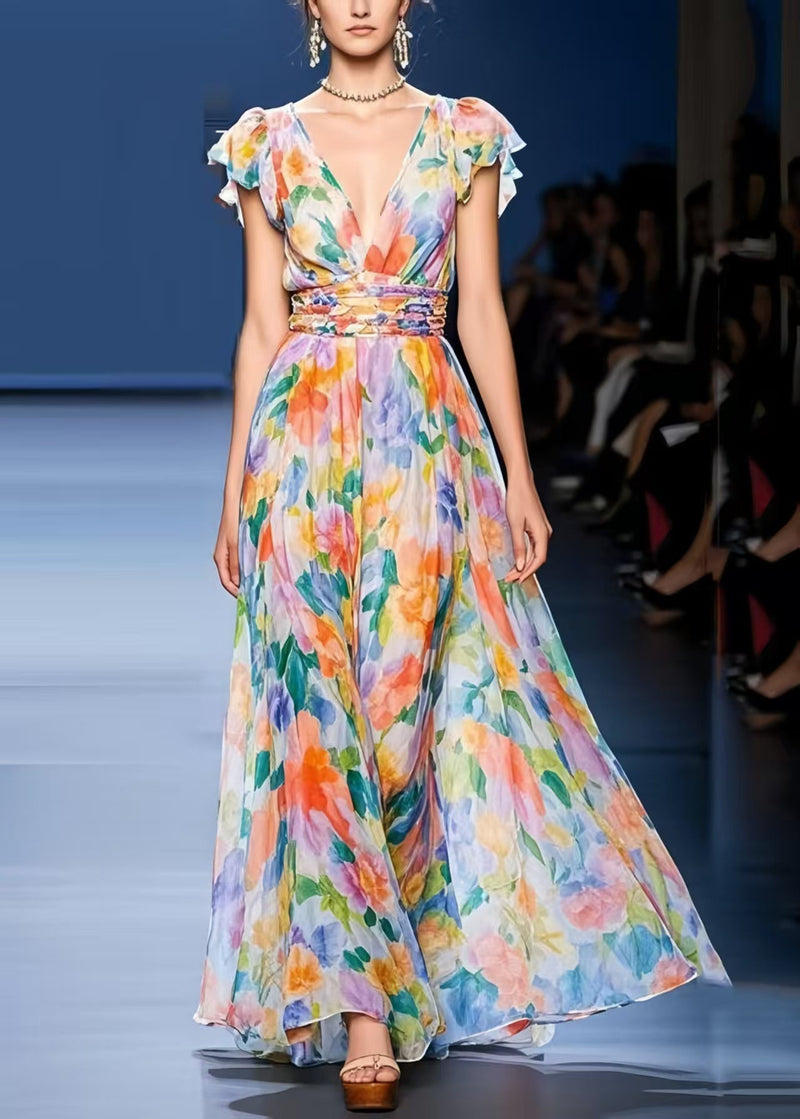 Multicolour Print Chiffon Cinched Dress Summer