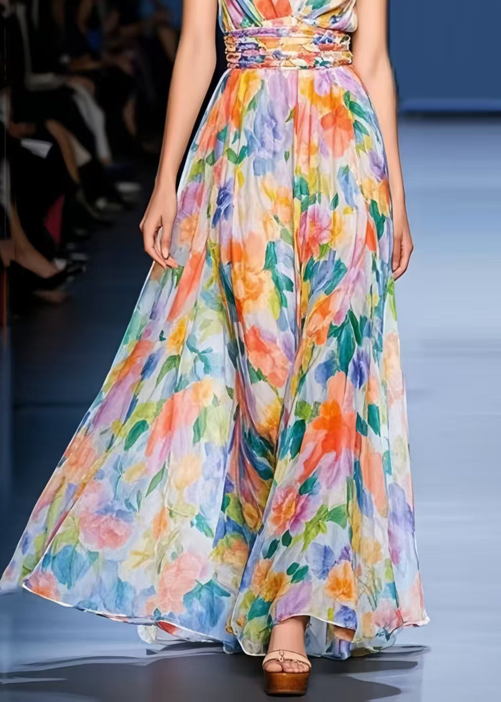 Multicolour Print Chiffon Cinched Dress Summer