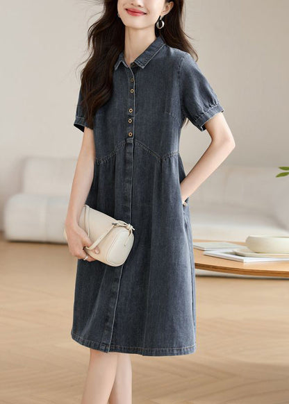 Navy Peter Pan Collar Denim Work Dress Summer