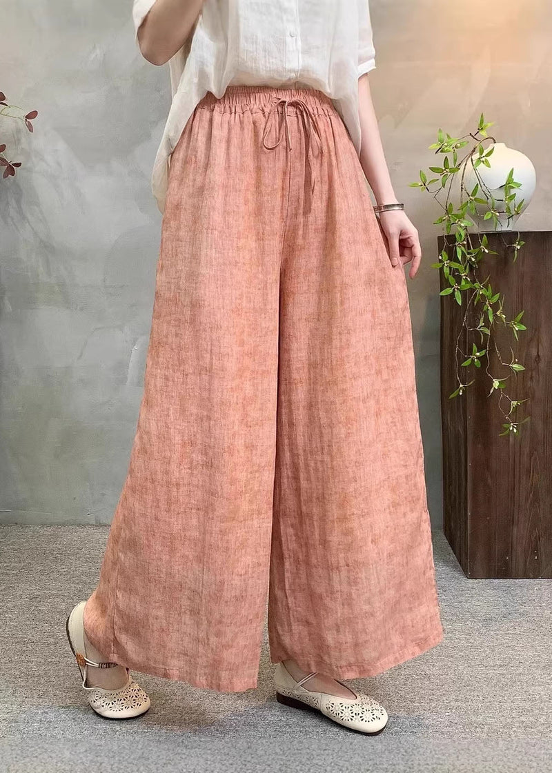 Navy Pockets Tie Dye Elastic Waist Linen Pants Summer