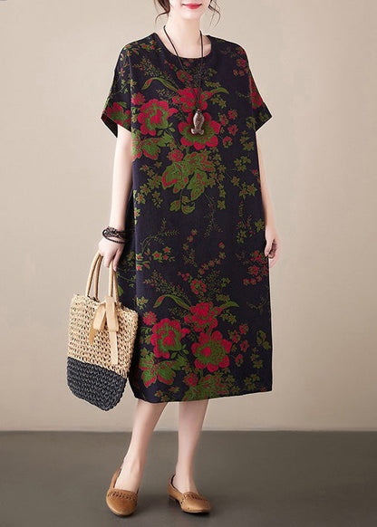 Navy Print Cotton Vacation Maxi Dresses Summer