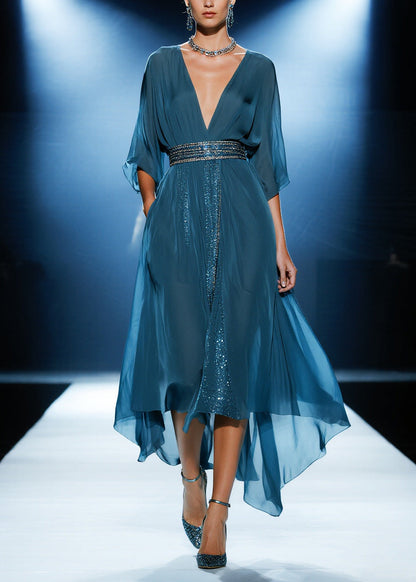 Navy Sequins Draping Tulle Tunic Dress Summer