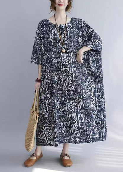 O-neck Print Long Dress Half Sleeve