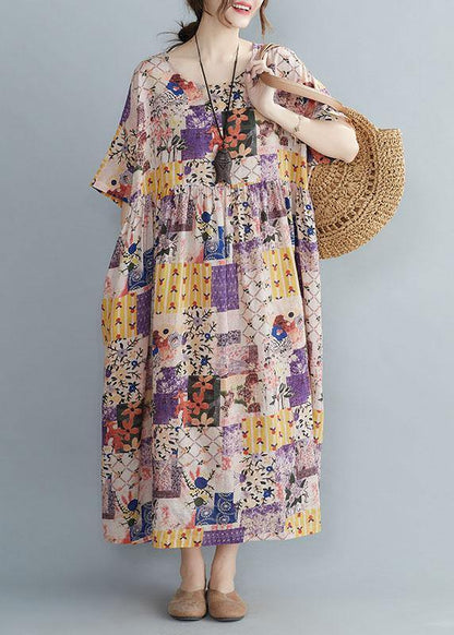O-neck Retro Print Summer Sundress Half Sleeve