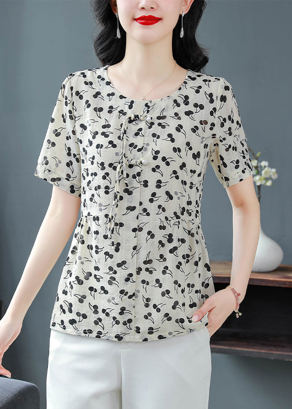 O-neck Tasseled Print Chiffon Blouses Summer