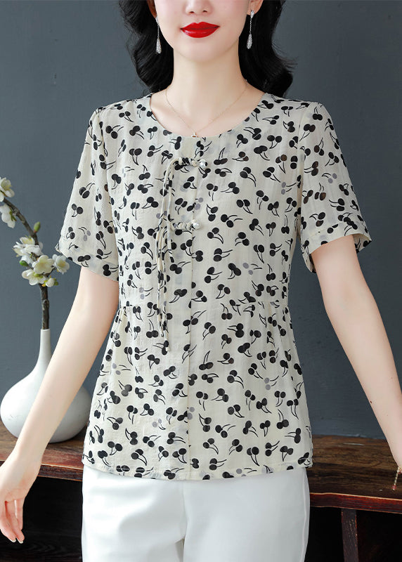 O-neck Tasseled Print Chiffon Blouses Summer