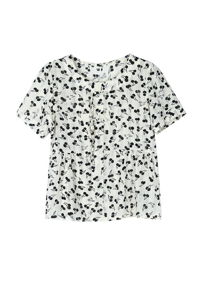 O-neck Tasseled Print Chiffon Blouses Summer