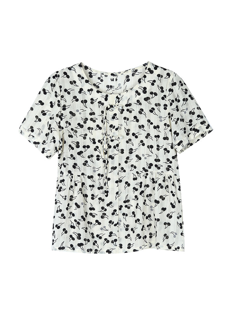 O-neck Tasseled Print Chiffon Blouses Summer